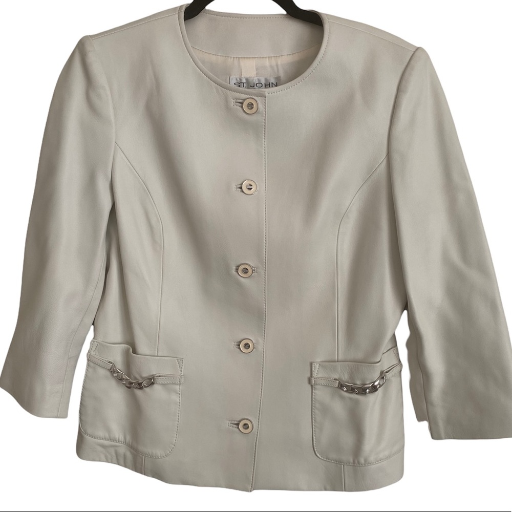 Rare White Stone St. John Leather Jacket with silver hardware size 6